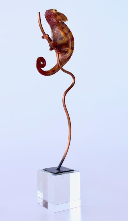 Red & Brown Chameleon On Crystal Base
